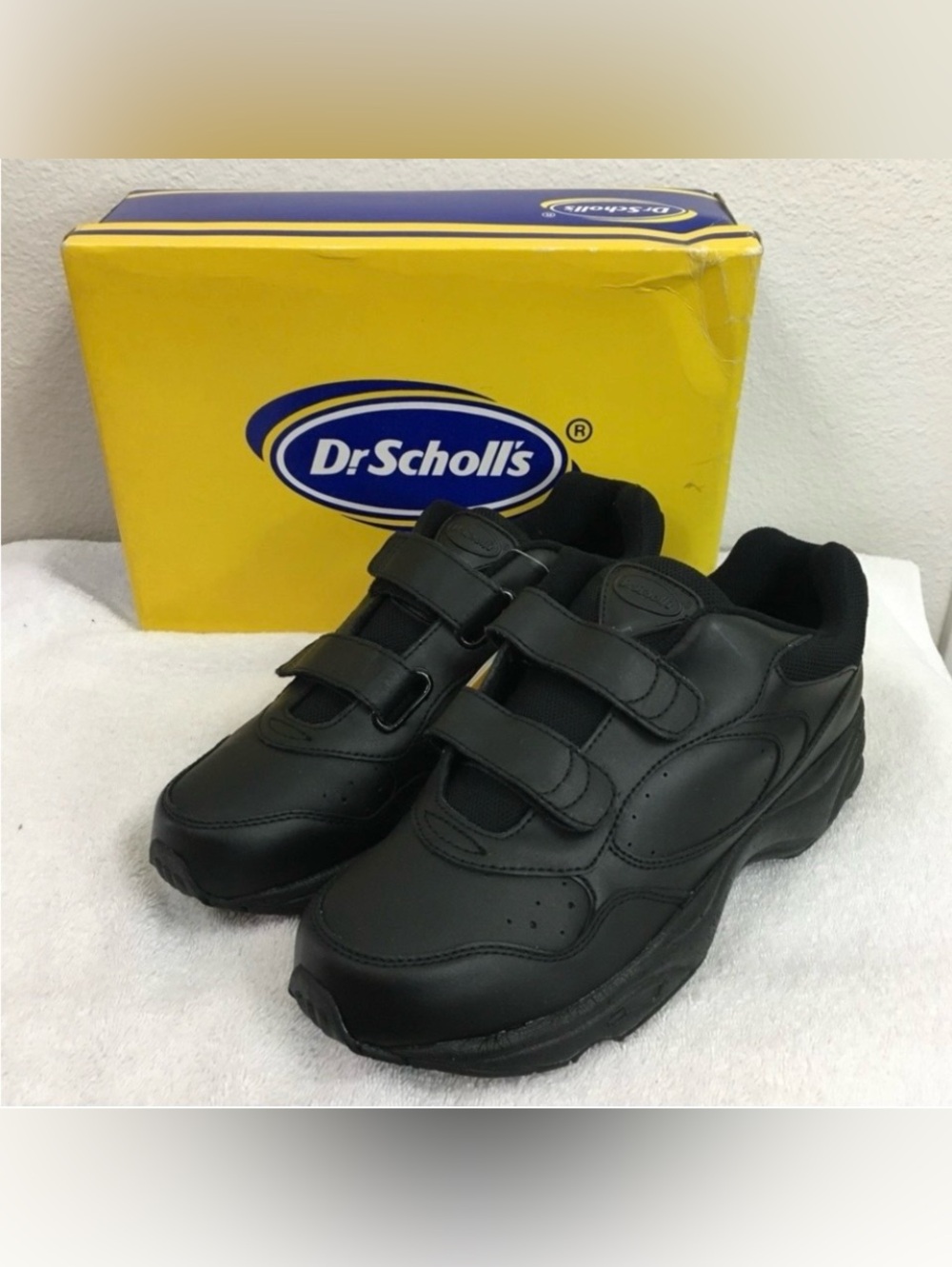 NWT New Dr. Scholl’s Mens Black Pursuit Leather Velcro Sneaker Shoe Size 10.5EE